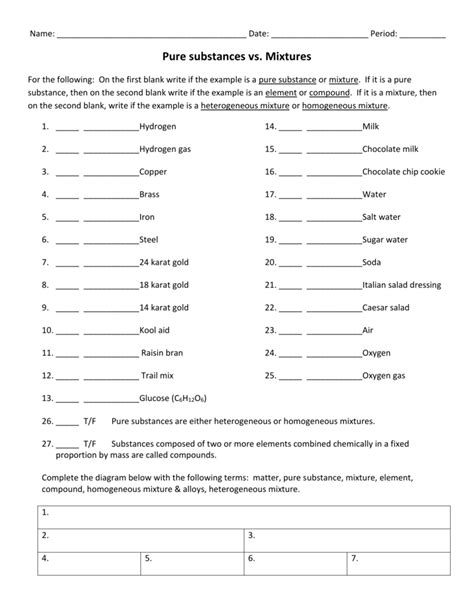 substances and mixtures worksheet answer key